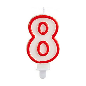 Candle Birthday Number 8 Red White (12 Units)