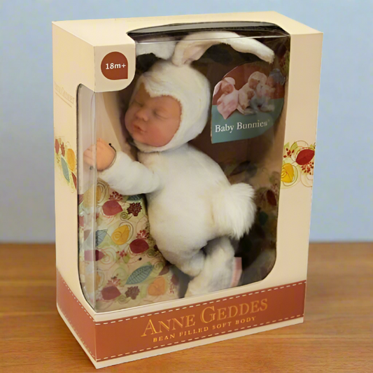 Anne Geddes 9 inch Baby White Bunny Doll - Bean Filled Soft Body Collection