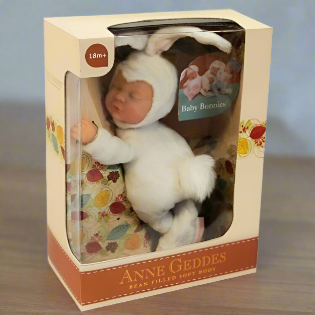 Anne Geddes 9 inch Baby White Bunny Doll - Bean Filled Soft Body Collection