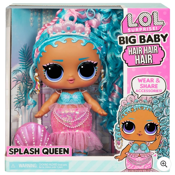 L.O.L. Surprise! Big Baby Hair Hair Hair Large 28cm Doll, Splash Queen with 14  Surprises