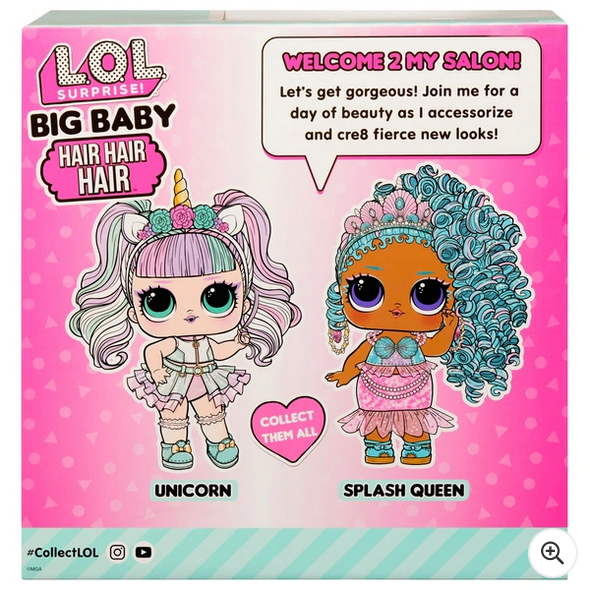 L.O.L. Surprise! Big Baby Hair Hair Hair Large 28cm Doll, Splash Queen with 14  Surprises