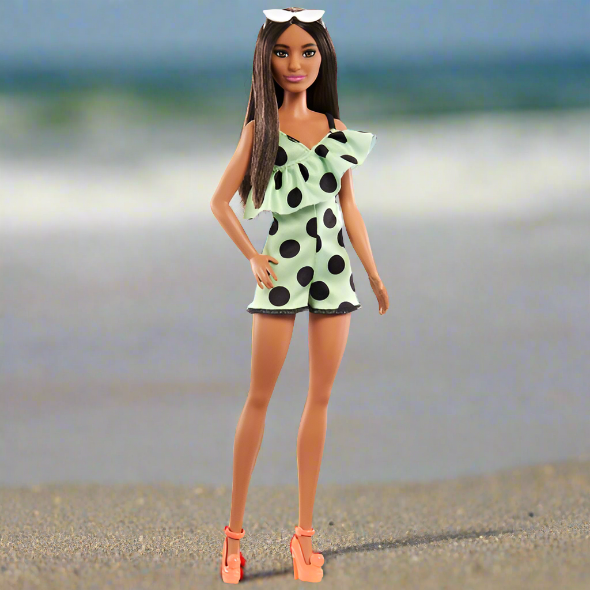 Barbie Fashionistas Doll 200 Green And Black Spotted Dress