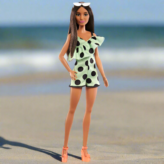 Barbie Fashionistas Doll 200 Green And Black Spotted Dress