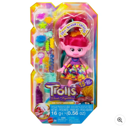 Trolls 3 Band Together Hair-Tastic Queen Poppy Fashion Doll