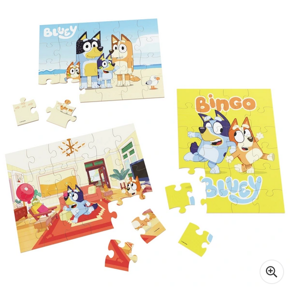 Bluey Wooden Puzzle 3 Pack and Storage Tray