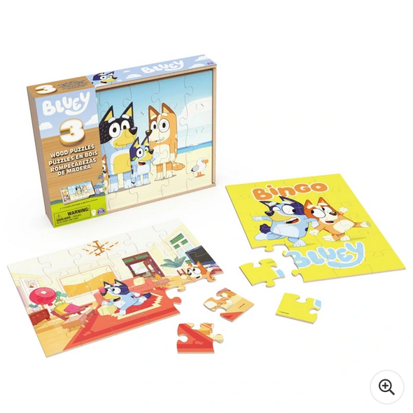 Bluey Wooden Puzzle 3 Pack and Storage Tray