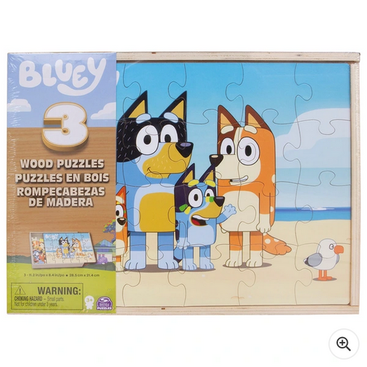 Bluey Wooden Puzzle 3 Pack and Storage Tray