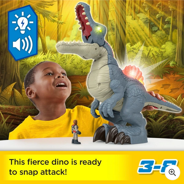 Fisher Price Imaginext Jurassic World Ultra Snap Spinosaurus Dinosaur with Lights & Sounds