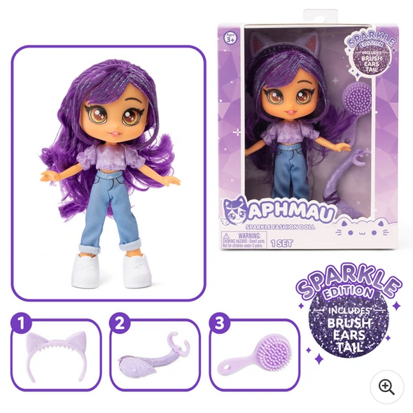 Aphmau Fashion Doll; 5 Awesome Surprises, 1 of 3 Exclusive Glitter MeeMeows  Mini Figure, Feline Fashion