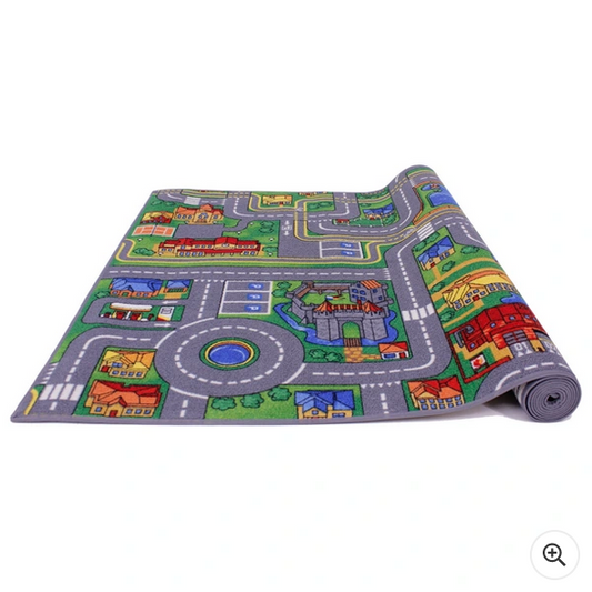 Children's Kids Rugs Town Road Map Dimensions: 95L x 200W x 1H cm