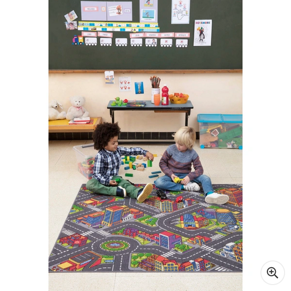 Children's Kids Rugs Town Road Map Dimensions: 95L x 200W x 1H cm