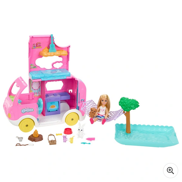 Barbie Club Chelsea 2-in-1 Camper Playset with 2 Pets & Accessories