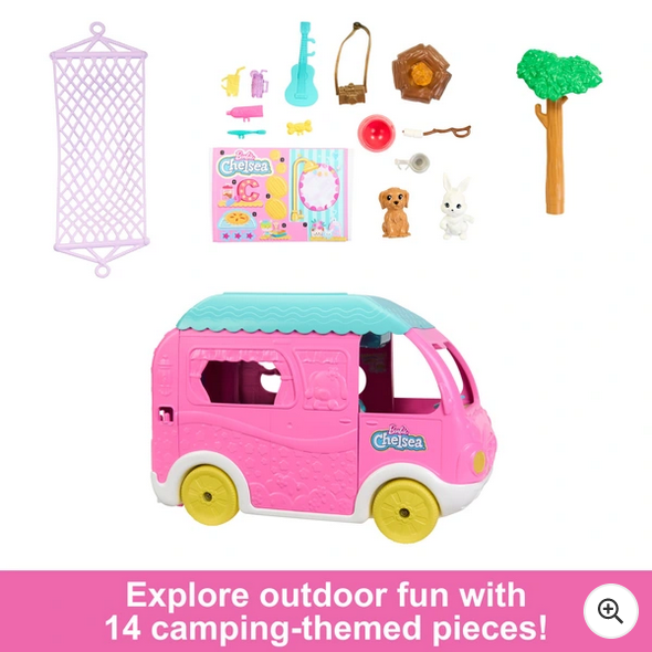 Barbie Club Chelsea 2-in-1 Camper Playset with 2 Pets & Accessories