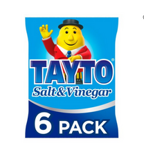 Load image into Gallery viewer, Tayto Salt &amp; Vinegar Flavour Potato Crisps 6 x 25g Multipack