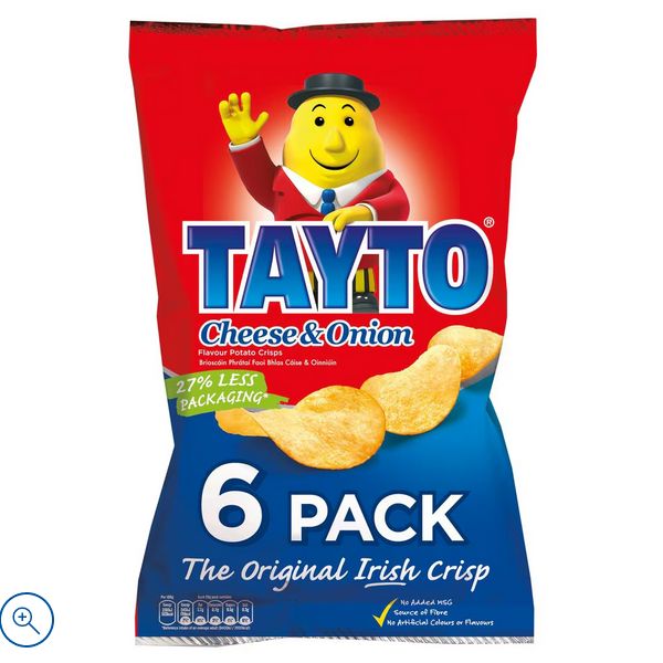 Tayto Cheese & Onion Flavour Potato Crisps 6 x 25g Multipack