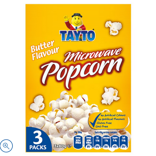 Tayto Micro Popcorn Butter 3 Packs X 240g