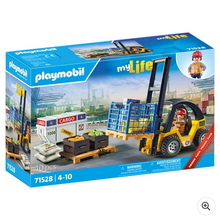 Load image into Gallery viewer, Playmobil 71528 MyLife Forklift Truck with Cargo Set