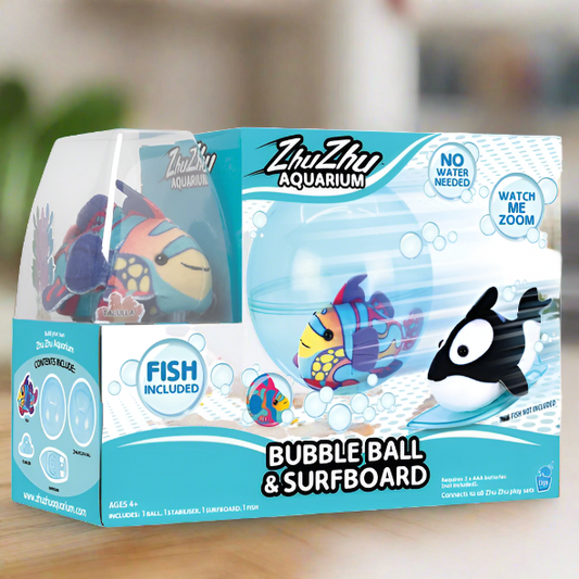 Zhu Zhu Aquarium Bubble Ball & Surfboard Starter Playset With Fish