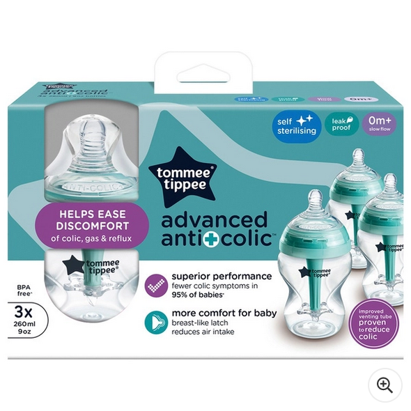 Tommee Tippee Advanced Self-Sterilising Anti-Colic Baby Bottle 260ml Slow-Flow