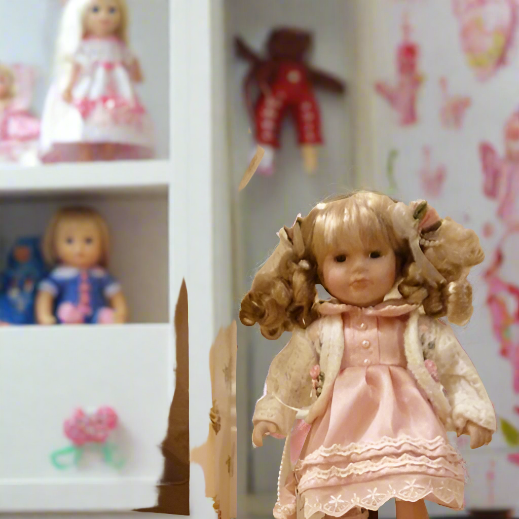 Beautiful 12  Inch Vintage Porcelain Doll  Boxed In Pink Dress