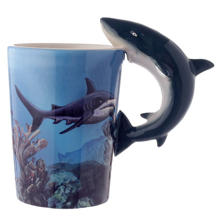 Lisa Parker Shark Ceramic Shaped Handle Mug