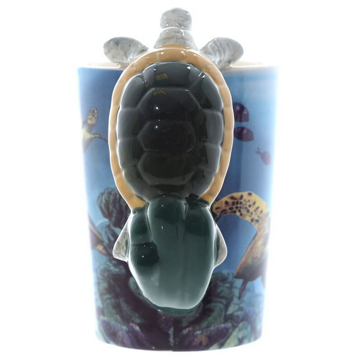 Turtle with Underwater Decal Ceramic Shaped Handle Mug