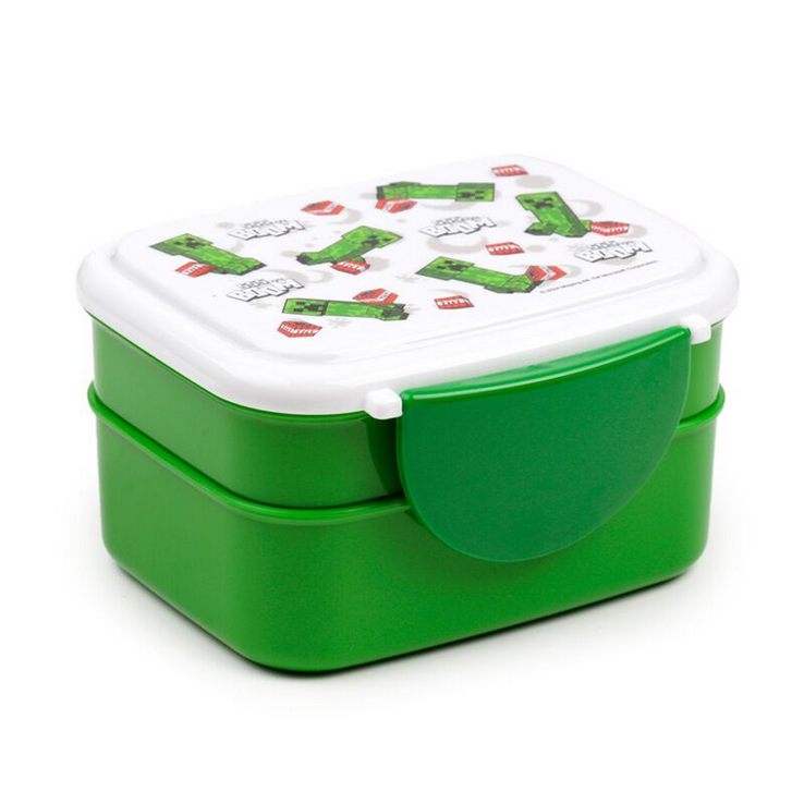 Minecraft Creeper & TNT Clip Lock Stacked Bento Lunch Box with Cutlery