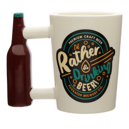 "I'd Rather Be Drinking Beer" Shaped Handle Novelty Mug | Gift Boxed