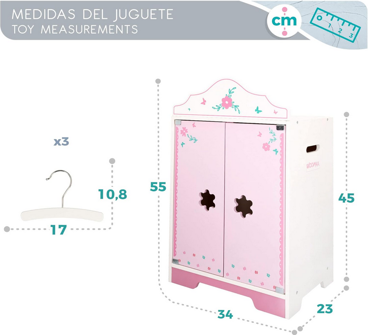 Woomax Dolls Wooden Wardrobe 34 x 55 x 23 cm