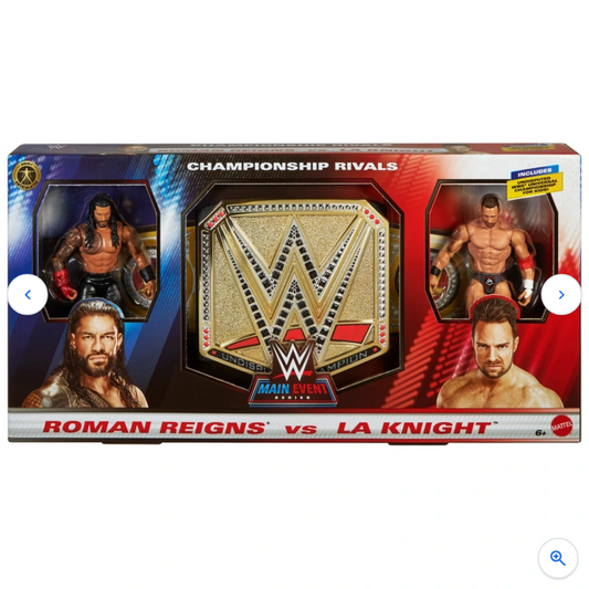 WWE Roman Reigns vs LA Knight Action Figure and Undisputed Champion Belt Bundle