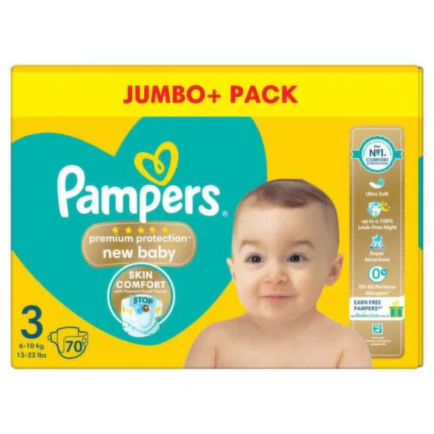 Pampers Premium Protection New Baby Size 3, 70 Nappies, 6kg-10kg