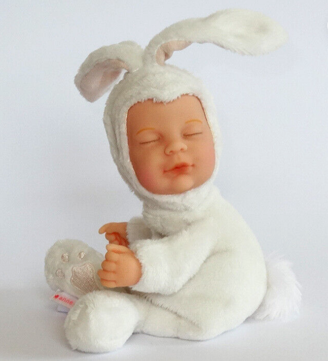 Anne Geddes 9 inch Baby White Bunny Doll - Bean Filled Soft Body Collection