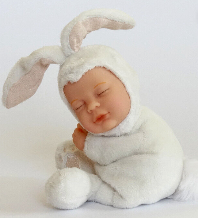 Anne Geddes 9 inch Baby White Bunny Doll - Bean Filled Soft Body Collection