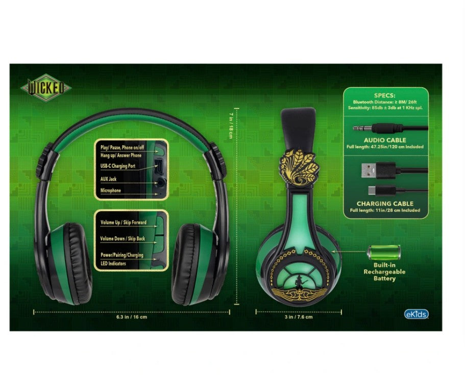 Wicked Elphaba Kids' Wireless Bluetooth Headphones