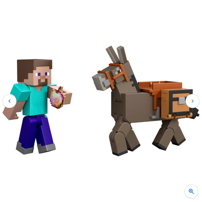 Minecraft Steve & Donkey 2-Pack Action Figures | Toy Set | New Sealed