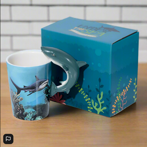 Lisa Parker Shark Ceramic Shaped Handle Mug