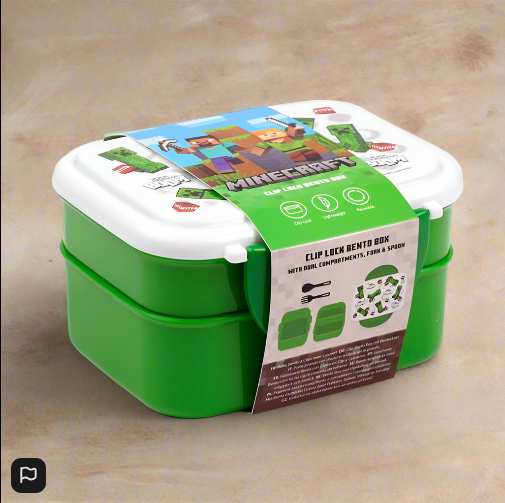 Minecraft Creeper & TNT Clip Lock Stacked Bento Lunch Box with Cutlery