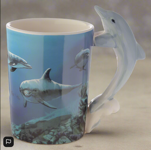 Dolphin Underwater Decal Ceramic Shaped Handle Mug