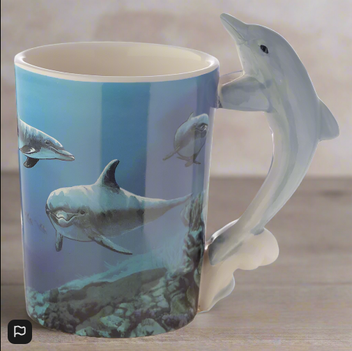 Dolphin Underwater Decal Ceramic Shaped Handle Mug