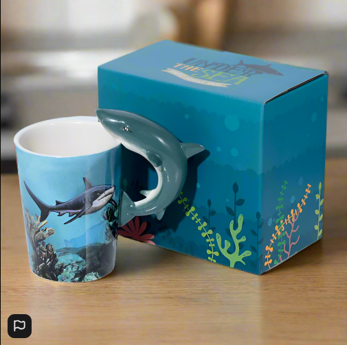 Lisa Parker Shark Ceramic Shaped Handle Mug