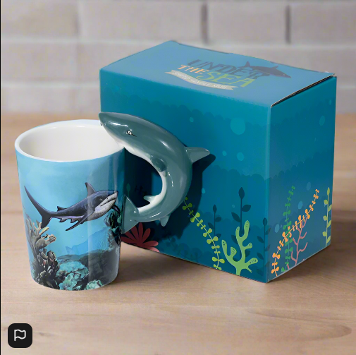 Lisa Parker Shark Ceramic Shaped Handle Mug