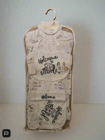 Welcome to the World" Footprint Design – 10-Piece Baby Gift Set (100% Cotton)