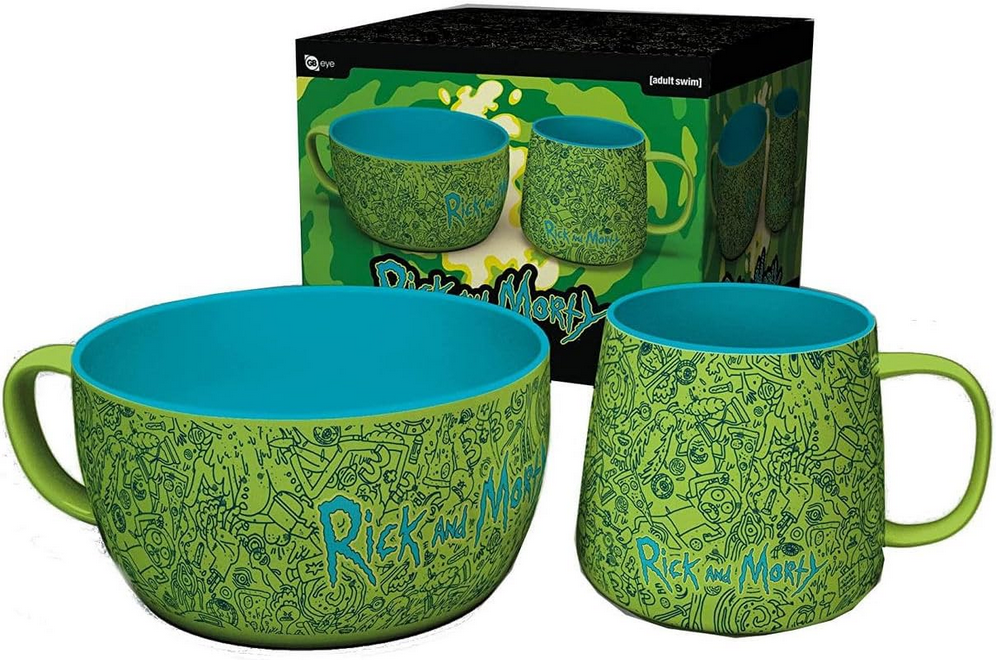 Rick & Morty Pattern Mug & Bowl Breakfast Set