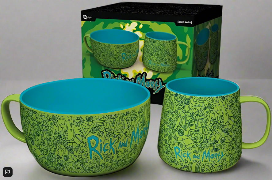 Rick & Morty Pattern Mug & Bowl Breakfast Set