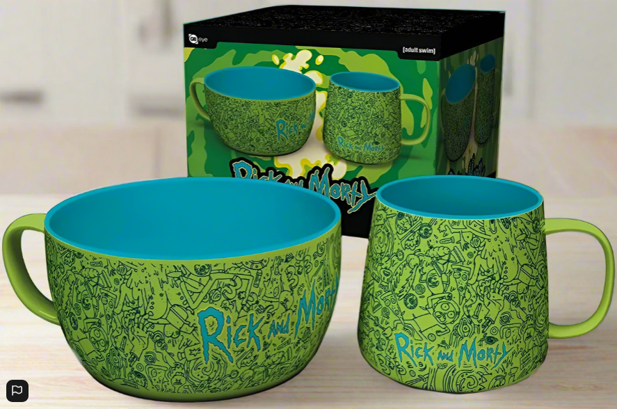 Rick & Morty Pattern Mug & Bowl Breakfast Set