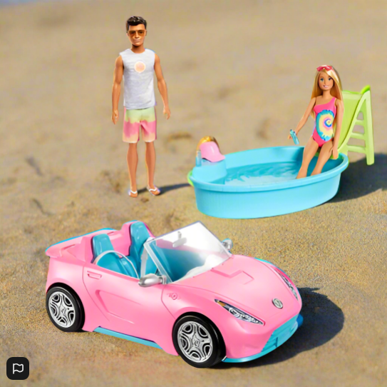 Barbie Playset Beach Dolls Gift Set with Convertible Car