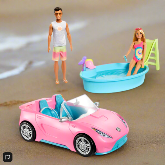 Barbie Playset Beach Dolls Gift Set with Convertible Car