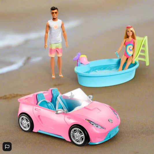 Barbie Playset Beach Dolls Gift Set with Convertible Car