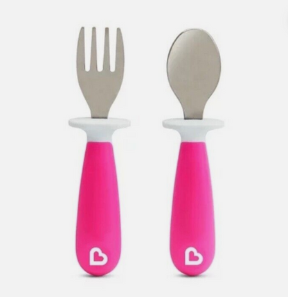 Munchkin Raise Toddler Fork and Spoon Set  12+ Months BPA Free Pink