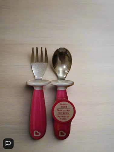 Munchkin Raise Toddler Fork and Spoon Set  12+ Months BPA Free Pink